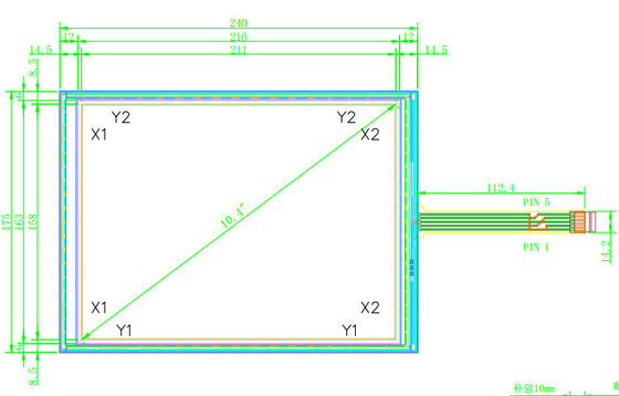 5 Wire ITO Glass điện trở Màn hình cảm ứng 10,4 inch cho thiết bị đầu cuối POS / Kiosk